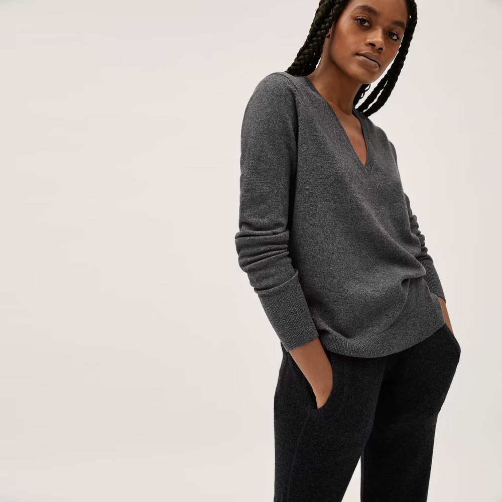 LAST CHANCE Everlane Cashmere V Neck Sweater Small Grey